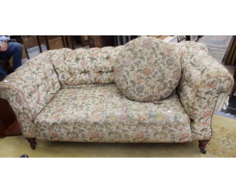 A Victorian deep button backed Chesterfield, together with a 20th Century pouffe (2)