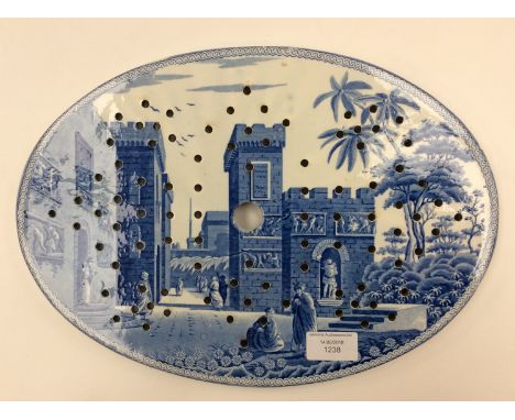Spode blue and white pottery mazarine, meat draining dish 