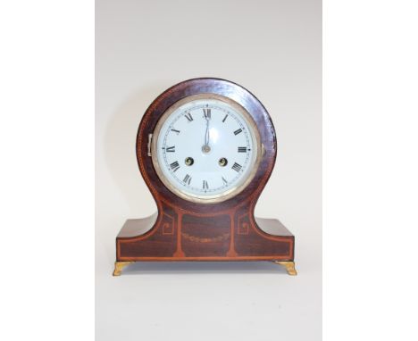 Unghans 1920s mantle clock with enamel face and inlaid mahogany case
