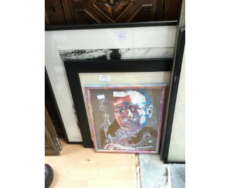 20th Century School, panting after Sichet or Winston Churchill, together with two abstract, charcoal pictures (3)