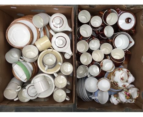 Seven Royal Doulton Old Country Roses cups and saucers; together with a Doulton dinner wares and Poole Pottery dinner, tea an