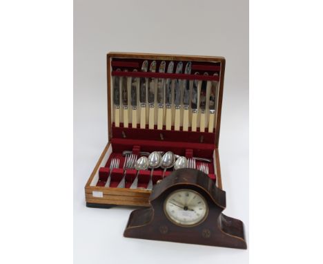 A canteen of Dixon cutlery, with a mantle clock (2) 