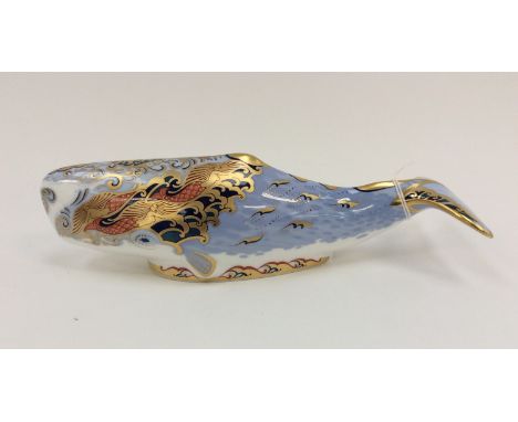 A boxed Royal Crown Derby Oceanic Whale. Gold stopper. First quality.