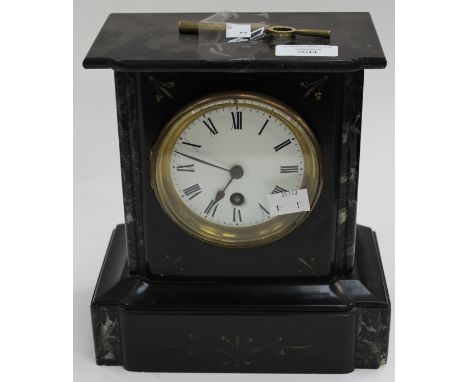 A 19th Century black slate mantle clock (key) 