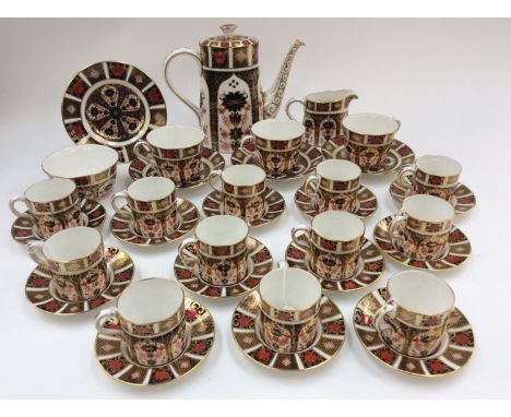 Royal Crown Derby 1128 pattern, a part teaset and coffee set comprising coffee pot, tea plate, three large saucers and three 