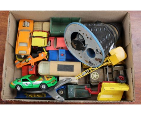 A bag of Dinky, Matchbox, etc, Diecast vehicles and a Marx black Dr Who dalek (af) 