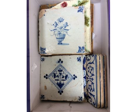 Nine ceramic tiles to include tin glaze examples