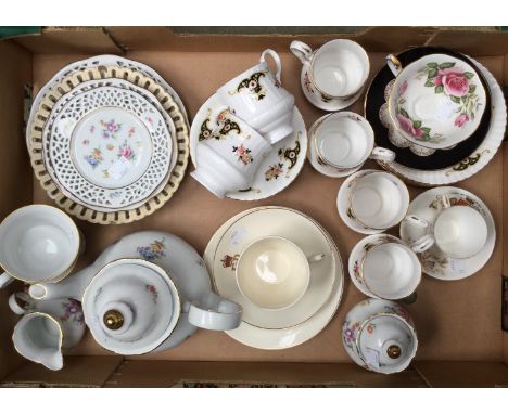 A Queen Charlotte (18 piece) tea service, a 'Queens' ebony cabinet cup and saucer, Queen Victorian 60 years reign cup and sau