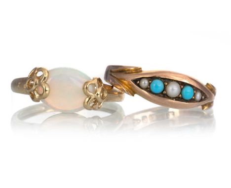 TWO GOLD RINGS, one Victorian and set with turquoise and seed pearls, the other set with an opal, each in nine carat goldQty: