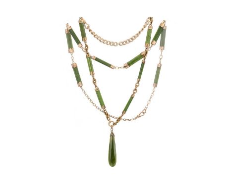 SUITE OF JADE JEWELLERY, comprising three necklaces, a pair of earrings and a pair of cufflinks, some components within the n
