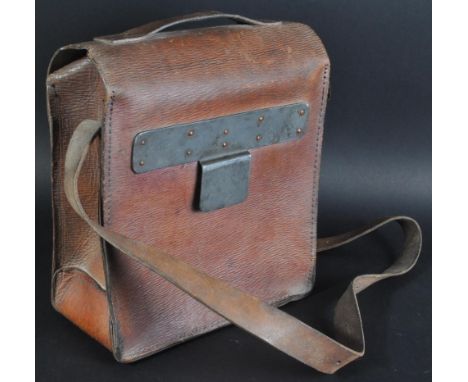 A WWI First World War period dispatch motorcycle rider's leather satchel / bag. Complete with original leather strap and carr