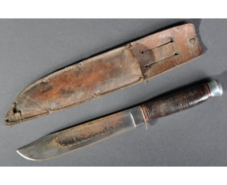A WWII Second World War era (possibly earlier) large Bowie type dagger / knife. Unusually engraved with hearts around the pom