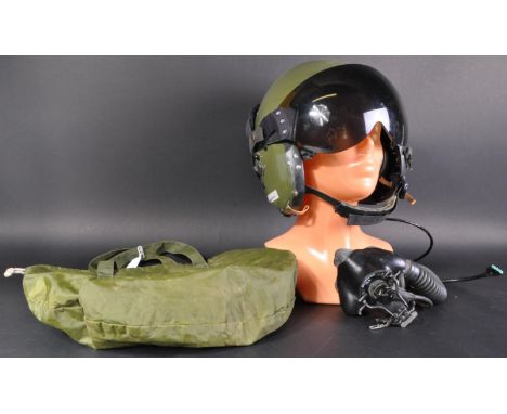 A 20th Century RAF Royal Air Force issued Mk4A aviation pilot's flying helmet. Complete with oxygen mask, movable visor and o