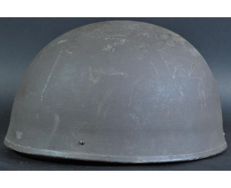 A WWII Second World War British Army issue Airborne troops helmet / Dispatch Rider's helmet. Steel shell, with an original Br