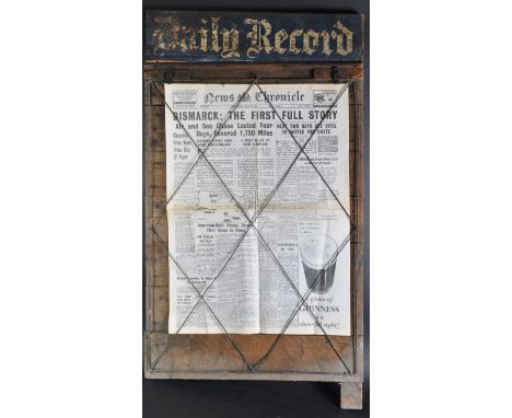 WWII Second World War Interest - an original vintage c1940s Daily Record newspaper advertising board, with original enamel si