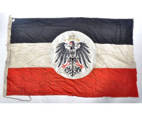 Of WWI First World War Interest - a large Imperial German Colonial flag in traditional colours, with a silk Imperial Kaiser C