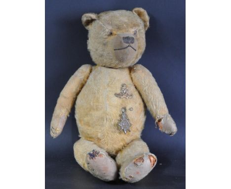817 Gunner W. J. Owen of the Royal Field Artillery - Owen's original Edwardian British made straw filled teddy bear, with his