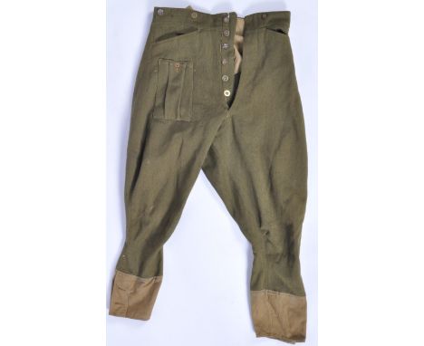 A pair of WWII Second World War British Army soldier's breeches / trousers. War Department with Broad Arrow stamp to inner ba