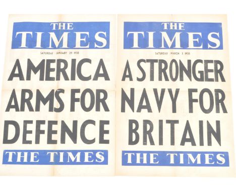 WWII Second World War - a pair of original pre-WW2 The Times newspaper stand headline posters. The first dated March 5th 1938
