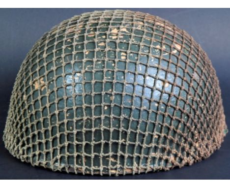 An original WWII Second World War tank crew or Airborne crew steel uniform helmet. Complete example, with inner liner, chin s