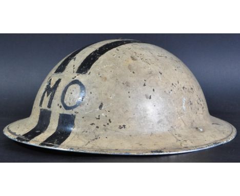 An original WWII Second World War British Civil Defence ARP Medical Officer's (Senior Officer) steel Brodie helmet. Complete 