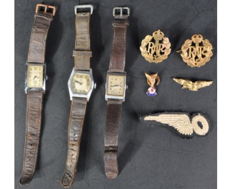 A collection of WWII Second World War era RAF Royal Air Force related items, comprising a collection of x3 wrist watches - a 