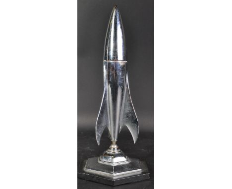 A mid-20th Century large chrome desktop / table cigarette lighter in the form of a space age rocket (possibly based on a V2 r