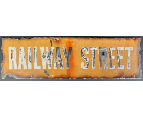An original c1930s ' Railway Street ' enamel sign from an Air Raid shelter, in Chatham. The shelter was bombed in 1940 killin