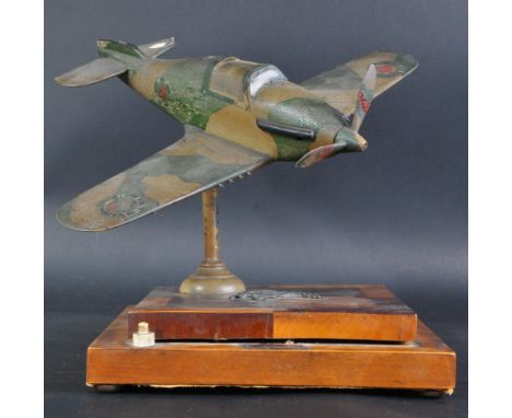 WWII Second World War - a large Polish interest presentation desk lamp featuring a large scale wooden model of an RAF Royal A