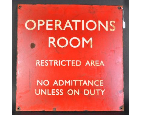 An original presumed WWII Second World War era enamel sign ' Operations Room - Restricted Area - No Admittance Unless On Duty