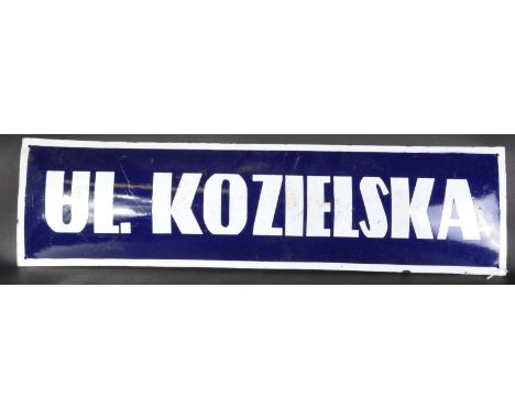 WWII Second World War Interest - an original Polish / Czech enamel street / border sign ' ul. Kozielska '. Blue ground, with 
