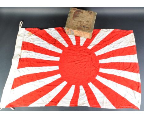 A WWII Second World War interest Imperial Japanese Army ' Rising Sun ' flag. White, with central red sun motif. No maker's ma