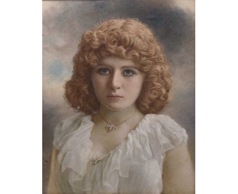 British School (20th Century) Portrait of a Young Woman, wearing a white blouse and a diamond necklace, first half of the 20t