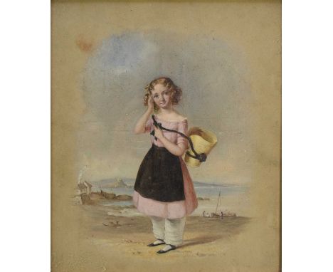 British School (19th Century) Portrait of a Young Girl in a Coastal Landscape, indistinctly signed - possibly M.H. Wilson, Lo