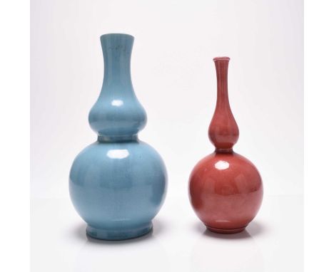 A Salopian Art Pottery double gourd vase, circa 1890-1900, turquoise glaze, impressed 'SALOPIAN', 24.5cm high; together with 