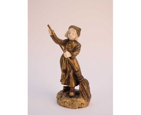 After Georges Omerth (fl.1895-1925), a gilt bronze and ivory figureModelled as a girl sweeping, signed to the base.14.5cm hig