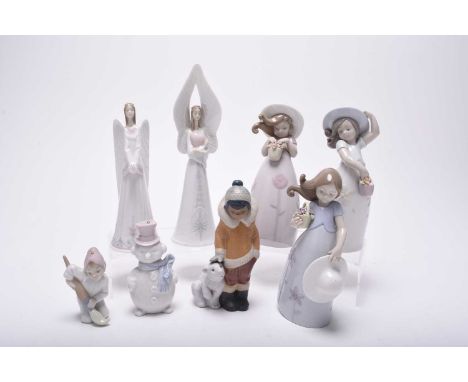 A collection of eight Lladro porcelain figures, comprising a pair of Angel figures - 'Sounds of Peace', model 6473 and 'Sound