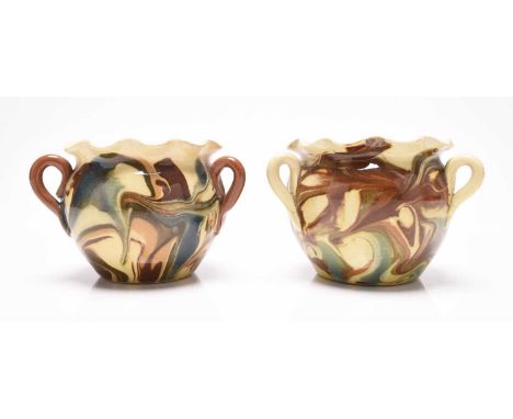 Alexander Lauder (Lauder and Smith) Barnstaple and Pottington, Devon, (1876-1914) - Two similar marbled drip glaze vases or t