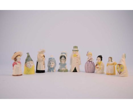 Ten Royal Worcester bone china candle snuffers, post-1976, comprising Old Woman, Nun, Hush, Mrs Caudle, Mr Caudle, French Coo