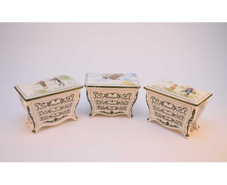 Three Royal Doulton Huntley and Palmer's biscuit jars, the covers decorated with Nursery Rhymes scenes comprising 'Old Mother