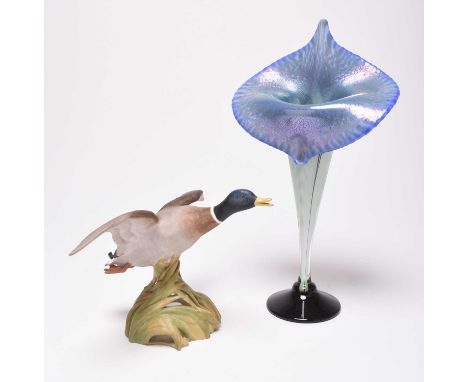 An Okra glass 'Jack in the Pulpit' vase, engraved markings including the date 2001, 'Green Tamarin' and initials JP. R.P.G', 