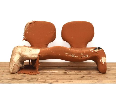 Olivier Mourgue Djinn sofa for Airborne Orange/brown upholstery fabric. 120cm wide x 60cm deep, seat height 30cm high (for re