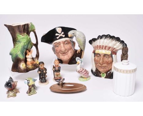 A mixed lot of collectable ceramics, comprising two Royal Doulton large character jugs of 'Long John Silver' and 'North Ameri