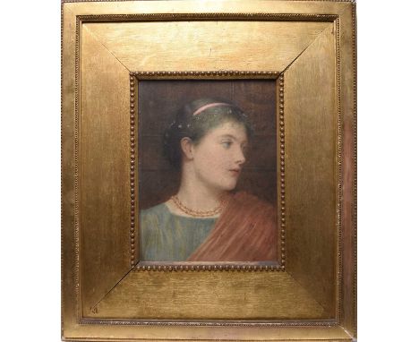 British School (19th Century) Portrait of a Young Woman in Roman Dress, initialled 'WS' lower right, watercolour, 31.5 x 24 c