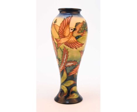 A tall Moorcroft limited edition vase in the 'Lark Ascending' pattern designed by Philip Gibson, numbered 146/350, date indis