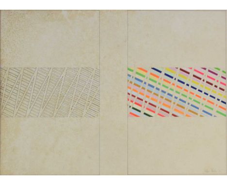 ARR John Plumb (1927-2008) Abstract with Colour Ladder, signed and dated '72 lower right, ink and acrylic on paper collage, m