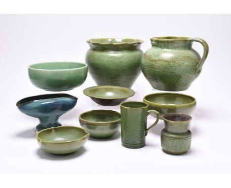 C H Brannam (Barum, Barnstaple) - A collection of matt green glazed art pottery, late 19th and early 20th century, comprising