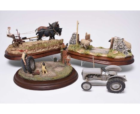 Three agricultural models comprising a Country Artists model, 'Widening the Track' by Keith Sherwin (Farmer changing tyre on 