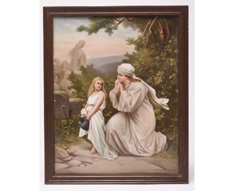 A Continental porcelain plaque, probably KPM (Berlin), late 19th century, painted by R. Dittrich with a scene of a mother and