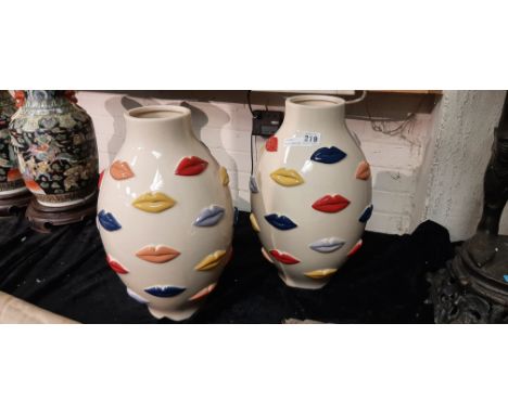PAIR OF PORCELAIN LIP VASES 39CMS (H)